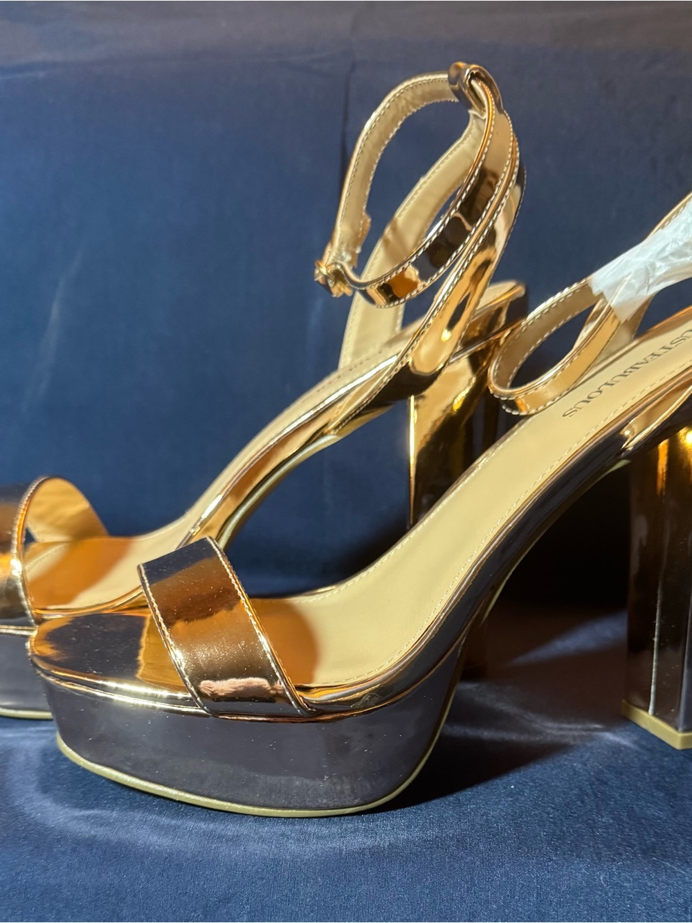 JustFab - Tempeste - Rose-Gold Metallic Platform Ankle-Strap Heels - Picture 2 of 10